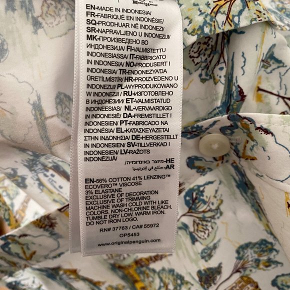 NWT Original Penguin Bright White Multiprint Button Down Shirt Size M OPWF2026OP - Picture 8 of 13